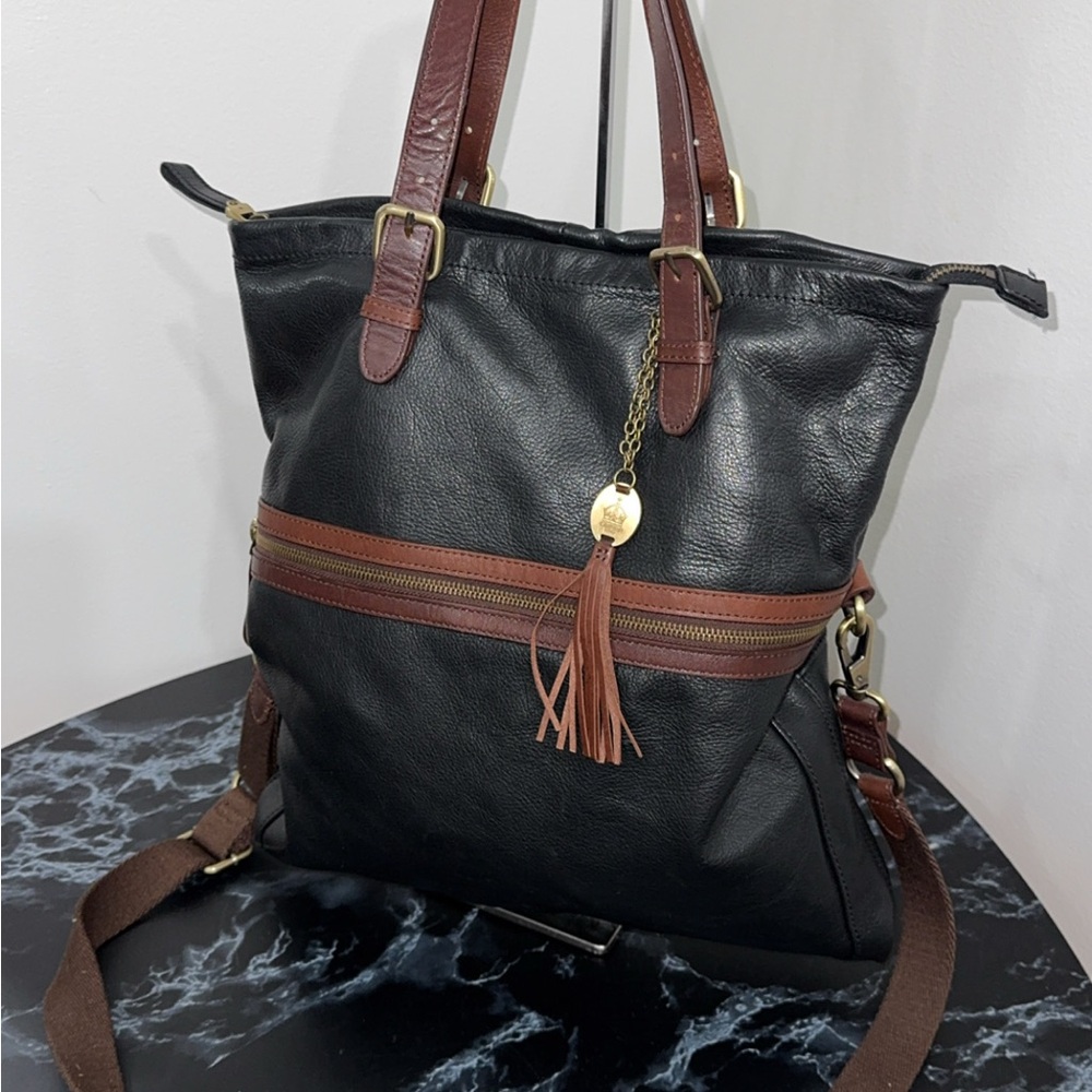 CROWN VINTAGE Large Bag Black and Brown Leather Tote AUTHENTIC - Picture 3 of 13